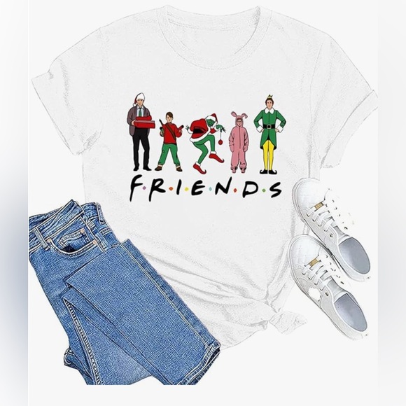Christmas T-Shirt Tops - FRIENDS Graphic Women’s T-Shirt - Size Medium